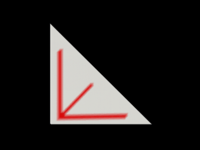 直角二等辺三角形のポリゴンの画像に三本の赤い線