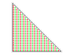 直角二等辺三角形のポリゴンの模式図に縦縞