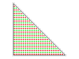 直角二等辺三角形のポリゴンの模式図に横縞